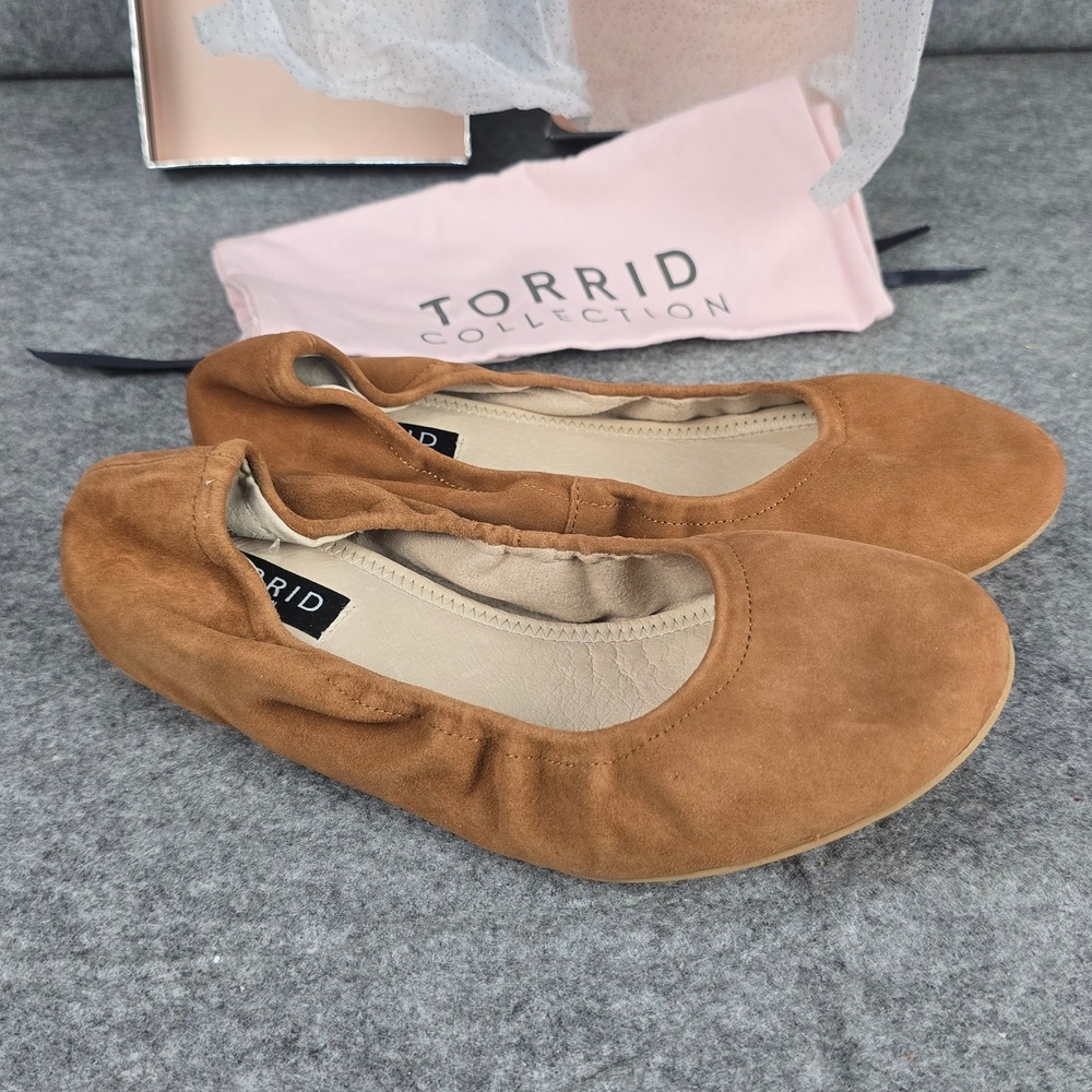 Torrid Collection Suede Scrunch Ballet Flats Womens 8.5W Cognac Brown Wide Fit